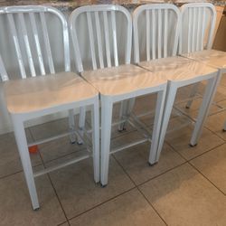 4 White Metal Bar Stools (24.5 in) 