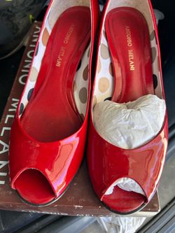 Antonio Melani Red Patent Peep-Toe Heels