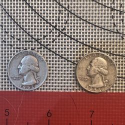 1953 And 1958 D Silver Quarters 