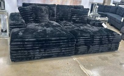 Black Jumbo corduroy Extra large sofa Chaise launge