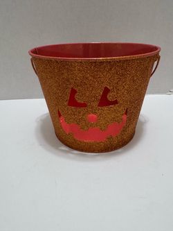 Halloween Jack-O-Lantern Glitter Metal Bucket