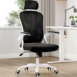 Ergonomic Office Chair with Headrest – Adjustable, White & Black 