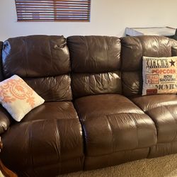 Leather Sofa, Double Recliner