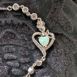 Beautiful Opal, Diamond And Sterling Silver Bracelet 