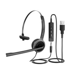 Mpow Single-sided USB Headset with Microphone, Over-the-Head Computer Headphone for PC, 270 Degree Boom Mic for Right/Left Ear, Comfort-fit Call Ce🆕✅