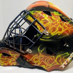 ITECH PROFILE 2500P "INFERNO" GRAPHICS SENIOR HOCKEY GOALIE MASK!!! RARE! DON'T MISS OUT! 🔥🥅🏆🖤❤️💛💙😍