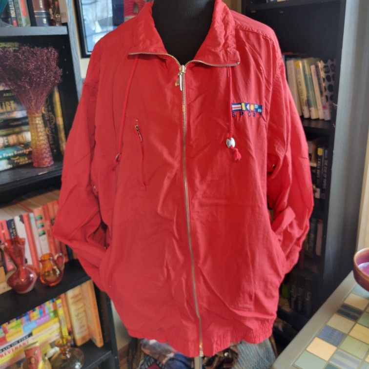 Catalina Vintage Women Lightweight Red Front Zip Sport Windbreaker Jacket Sz XL