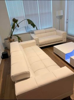 White leather 2 piece sofa set
