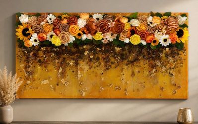 Original Mixed Media Floral Resin Wall Art | 39” x 19.5” | Textured 3D Flowers | One-of-a-Kind Artwork