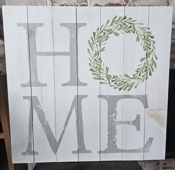 Farmhouse Lg 2' Sq Grey Handemade By Jolene In The USA HOME Wreath Wood Wall Art