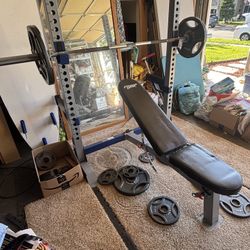 Fitness Gear Pro Half Rack + Bench + 300 lb Olympic Weight Set + Bar