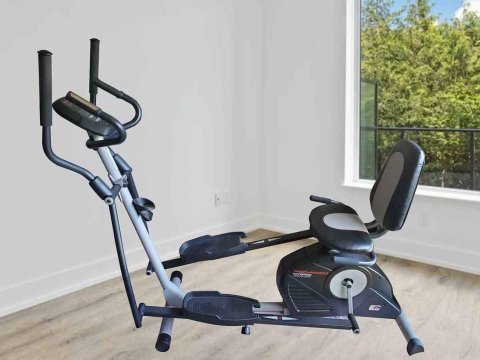 ProForm recumbent bike and elliptical machine hybrid trainer home gym exercise fitness equipment