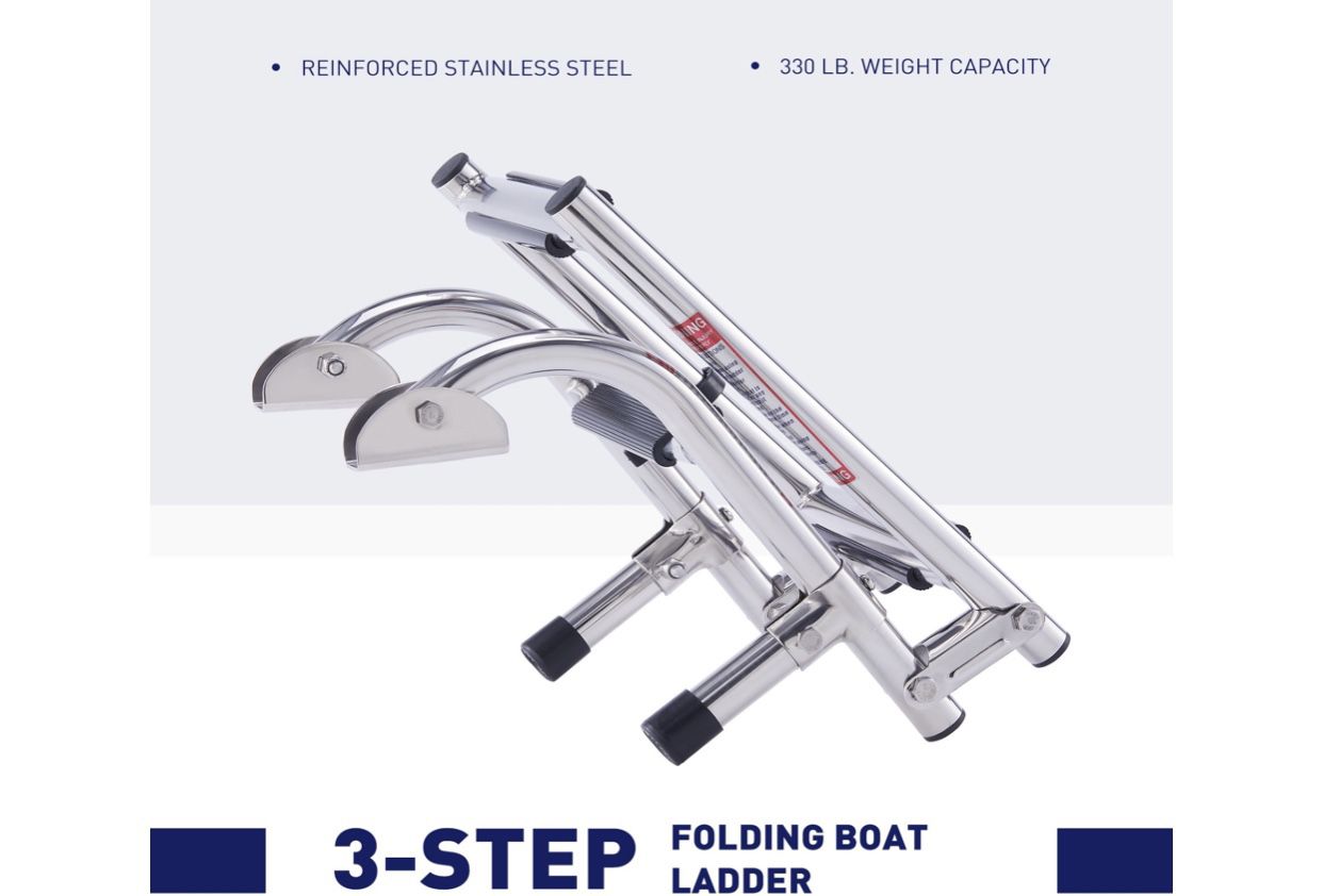 Brand New 3 Step Foldable Boat Ladder with Mounts for Ship Pool Pontoon Dock More
