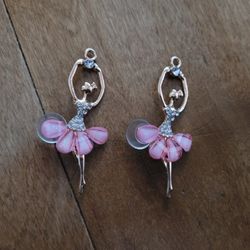 Lot Of 2 Metal Pink Ballerina Shoe Charms 