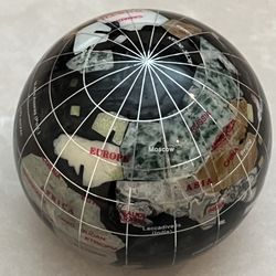 AWESOME Multi -Gemstone World Globe Paperweight Hand Carved From Semi Precious Stone 3”