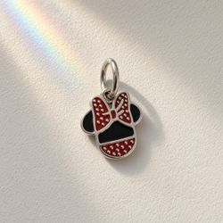 Pandora Minnie Mouse Bow Dangle Charm – Sterling Silver Bead with Red and Black Enamel