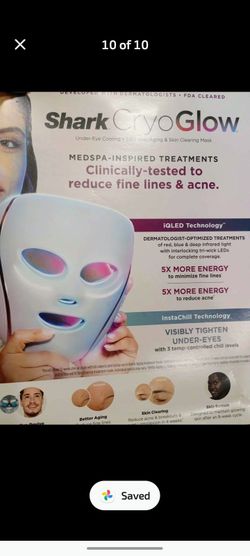 FACE MASK (SHARK) CRYO GLOW, UNDER EYE COOLING,+LED MODES+ ANTI- AGING & SKIN CLEARING NIB