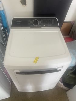 Washer dryer, L shaped couch, and dining table