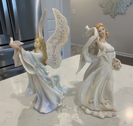 Beautiful Vintage Angel Statues… Heavy… Perfect… Includes Both…