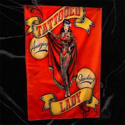 Tattooed Lady Red Banner Tapestry