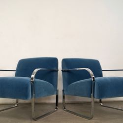 Pair of Vintage Nickel & Mohair Lounge Chairs