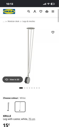 IKEA KRILLE Desk Leg with Castor White 70cm