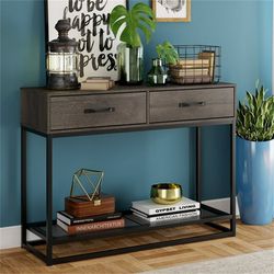 Console Table with Drawers and Storage Shelf, Narrow Long Sofa Entryway Table for Living Room, Entryway, Hallway, Foyer, Dark Brown