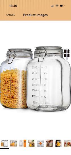 1.1 Gallon Large Glass Food Storage Jars with Airtight Lids,Set of 2 Square Wide Mouth Airtight Glass Storage Container,135oz Kitchen Mason Jar with M