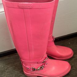 Pink Color Coach Boots Size 5Y Girls  And Women Size Small Like New 