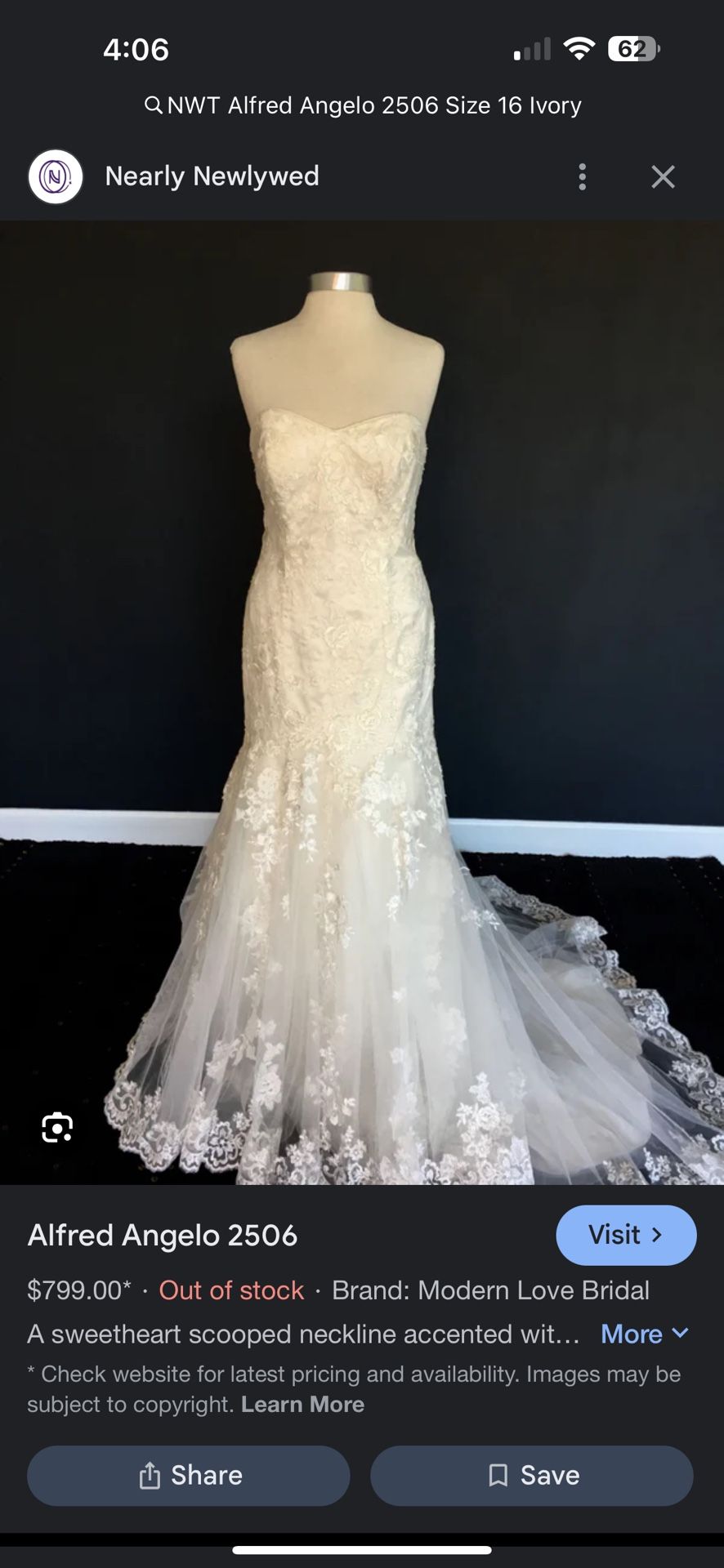 New NWT Alfred Angelo 2506 Size 16 Ivory