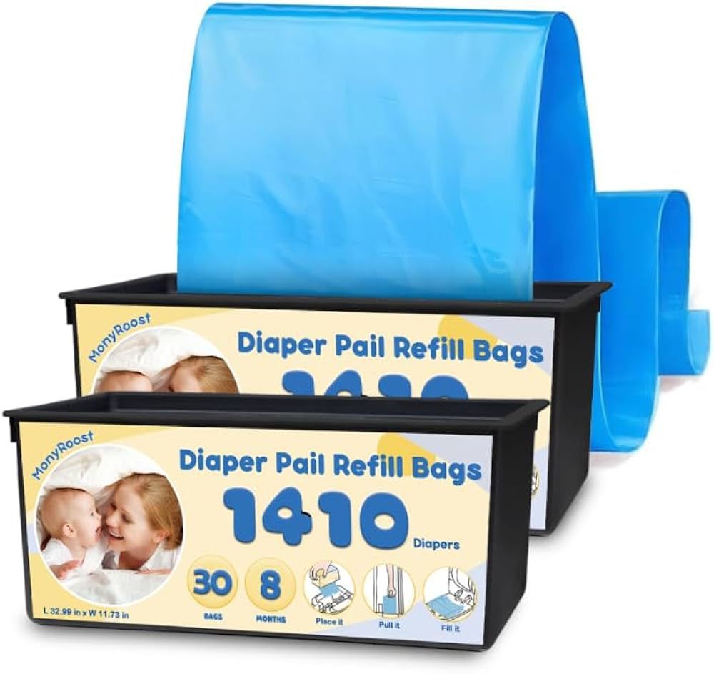 2-Pack Diaper Pail Refills Bags, Compatible  with Genie Easy Roll Signature & Platinum Diaper Pails