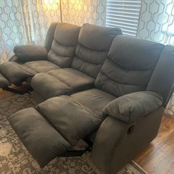 Free Reclining Sofa Couch Microsuede Green