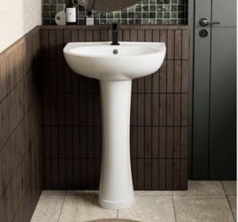 Semi-Circular Glossy White Pedestal Sink 20”W x 17”D