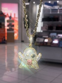 Iced out gold filled pendant Stainless steel 14k finish Rope chain necklace CZs ! Doesn’t turn green