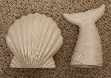 Ceramic Seashell and Mermaid Tail Decor Set