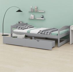 NEW GRAY Twin size platform bed with two drawers gray