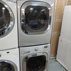LG Front Loading Washer And Stackable Gas Dryer Set In Silver 