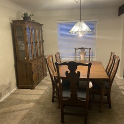 Beautiful Real Wood Dining Table And Hutch Set