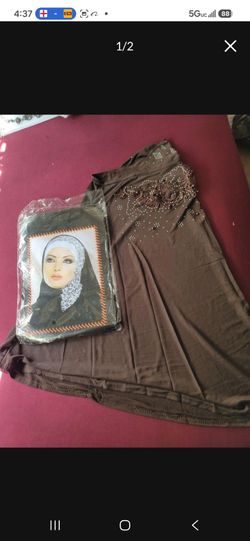Arabic women Flower Hijab Crystal Long Scarf Headwear Wrap  brown color