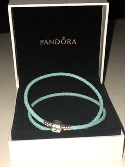 Pandora MIXED baby BLUE WOVEN DOUBLE-LEATHER CHARM BRACELET