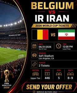 4 FIFA World Cup 2026 Tickets | Belgium 🇧🇪 vs Iran 🇮🇷