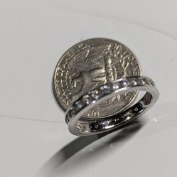 Wedding , Natural Diamond Eternity Band , 925 Silver Size 7, Art Deco 