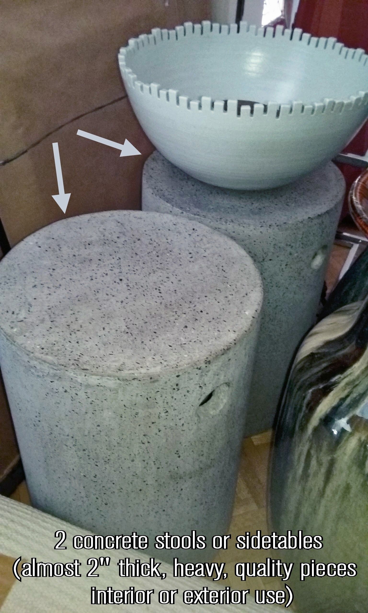 TWO MODERN CONCRETE STOOLS - PLANTERS