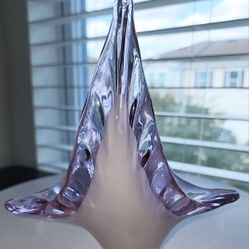 Vintage VAN Crystal Lavorazione Handblown Art Glass Italy Clear & Pinkish Purple Basket