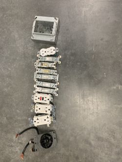 Assorted electrical boxes, outlets, plates and switches