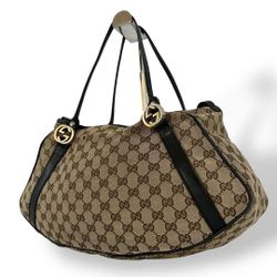 𝐆𝐔𝐂𝐂𝐈 𝐆𝐆   Pattern Tote Bag Shoulder Leather Canvas Brown Beige G Logo
