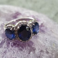 Effy Royale Bleu 14k White Gold Sapphire And Diamond Ring  3.07 TCW
