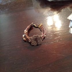 Leather Beaded Multi Strand Bracelet 