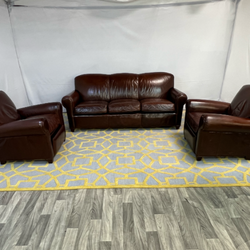 ( Delivery Available ) Crate & Barrel Dark Brown Leather Sofa and Recliner Set
