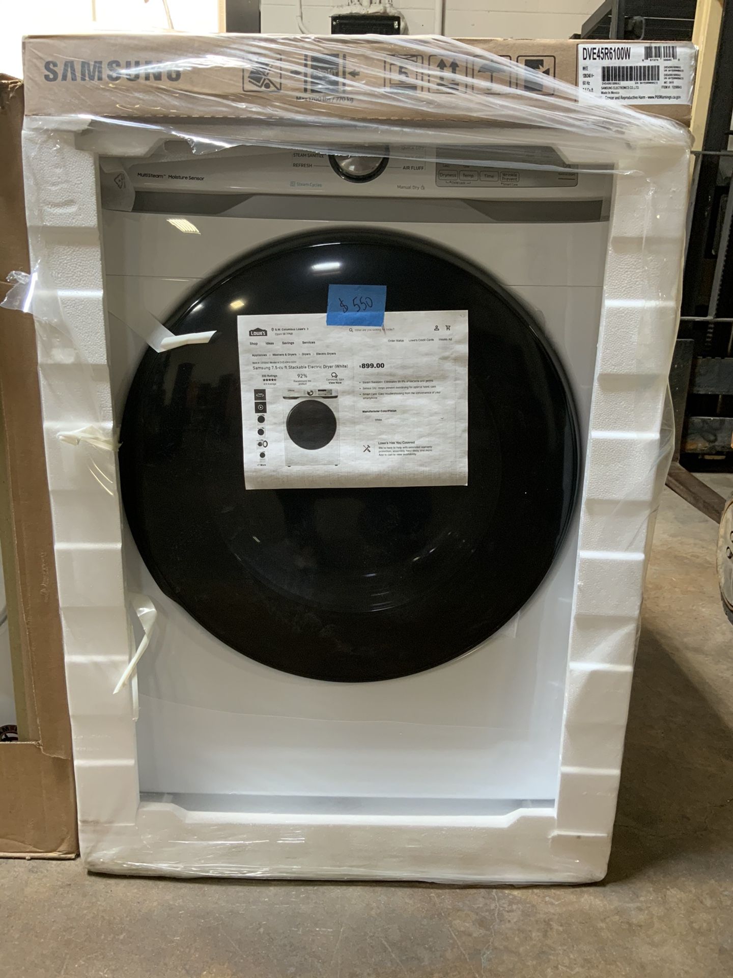 Samsung stackable electric dryer $550